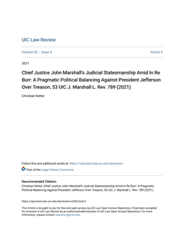 Ketter, Chief Justice John Marshall's Judicial Statesmanship