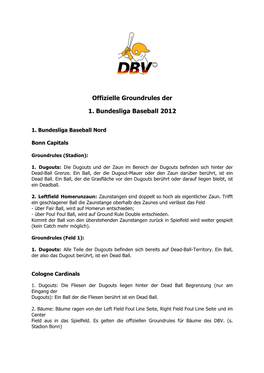 Offizielle Groundrules Der 1. Bundesliga Baseball 2012