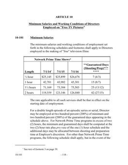 ARTICLE 10 Minimum Salaries and Working Conditions of Directors Employed On