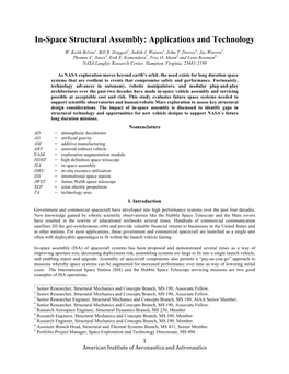 In-Space Structural Assembly: Applications and Technology