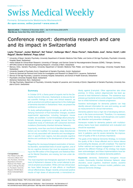 Conference Report: Dementia Research and Care and Its Impact in Switzerland
