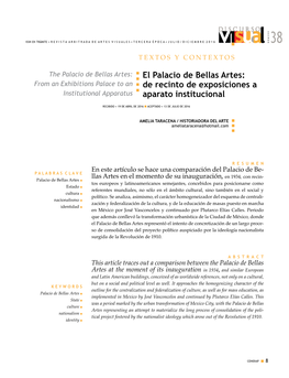 El Palacio De Bellas Artes: from an Exhibitions Palace to an N De Recinto De Exposiciones a N Institutional Apparatus Aparato Institucional