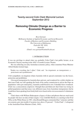 Removing Climate Change As a Barrier to Economic Progress