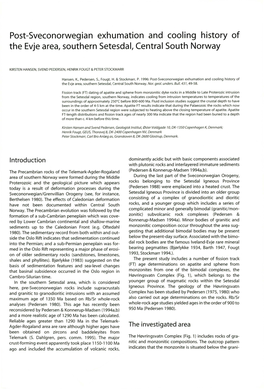 Post-Sveconorwegian Exhumation and Cooling History of the Evje Area, Southern Setesdal, Central South Norway