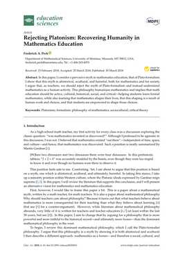 Rejecting Platonism: Recovering Humanity in Mathematics Education