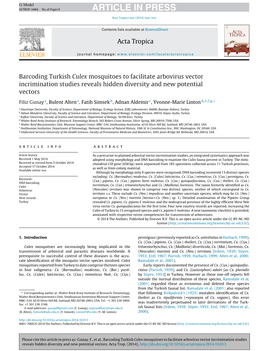 Barcoding Turkish Culex Mosquitoes to Facilitate Arbovirus Vector