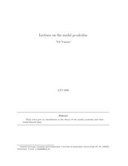 Lectures on the Modal Μ-Calculus