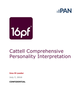 16PF Cattell Comprehensive Personality Interpretation Manual," Available Through IPAT