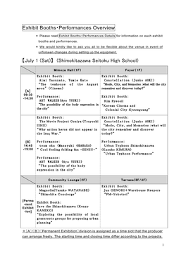 Exhibit Booths・Performances Overview 【July 1 (Sat