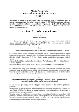 1/2011 Požární Řád Města Nová Role