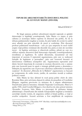 461 Tipuri De Argumentare În Discursul Politic Al Lui Iuliu