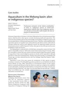 Aquaculture in the Mekong Basin: Alien Or Indigenous Species?