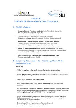 2021 SINDA-SIET Tertiary Bursary Application Form