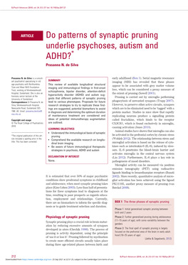 Do Patterns of Synaptic Pruning Underlie Psychoses, Autism and ADHD?* Prasanna N