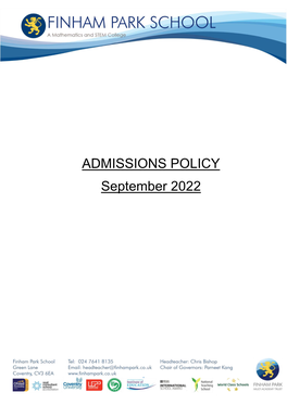 ADMISSIONS POLICY September 2022