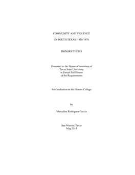 Community and Violence in South Texas: 1930-1979