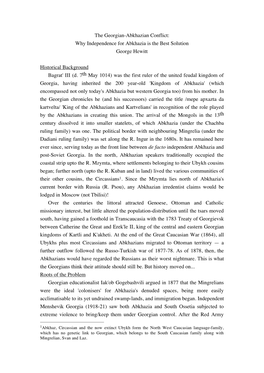 The Georgian-Abkhazian Conflict: Why Independence for Abkhazia Is the Best Solution George Hewitt