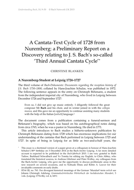 A Cantata-Text Cycle of 1728 from Nuremberg: a Preliminary Report on a Discovery Relating to J