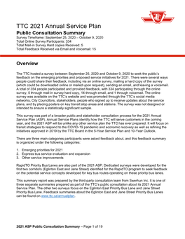 2021 Annual Service Plan Public Consultation Summary