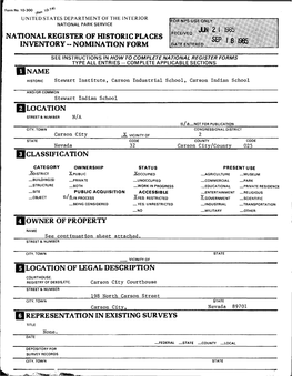 NATIONAL REGISTER of HISTORIC PLACES INVENTORY -- NOMINATION FORM ^Isssm^Ms ;^