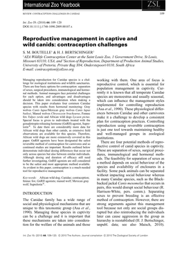 Reproductive Management in Captive and Wild Canids: Contraception Challenges S