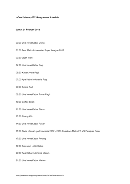 Tvone February 2013 Programme Schedule