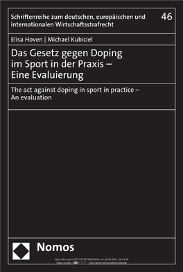 Das Gesetz Gegen Doping Im Sport in Der Praxis – Eine Evaluierung the Act Against Doping in Sport in Practice – an Evaluation