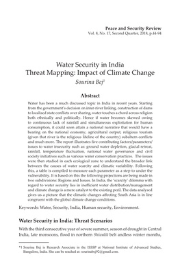 Water Security in India Threat Mapping: Impact of Climate Change Sourina Bej1