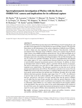 Spectrophotometric Investigation of Phobos with the Rosetta OSIRIS-NAC Camera and Implications for Its Collisional Capture � M