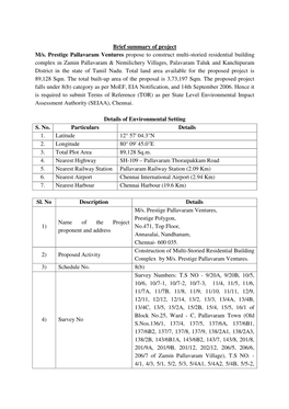 Brief Summary of Project M/S. Prestige Pallavaram Ventures Propose To