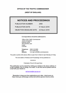 NOTICES and PROCEEDINGS 1 March 2016