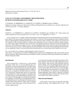 Callus Cultures and Indirect Regeneration of Ruscus Hypoglossum in Vitro