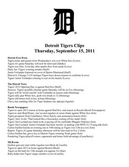 Detroit Tigers Clips Thursday, September 15, 2011