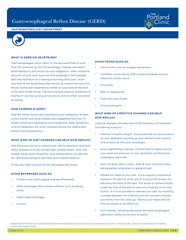 Gastroesophageal Reflux Disease (GERD) ® Gastroenterology Department