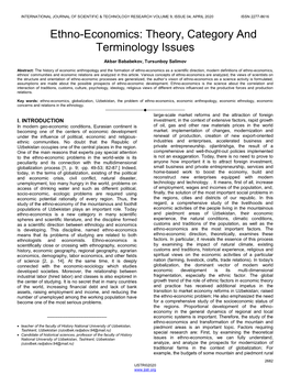 Ethno-Economics: Theory, Category and Terminology Issues