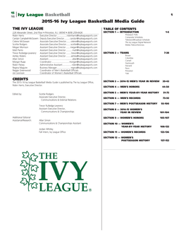 Ivy League Basketball 2015-16 Ivy League Basketball Media Guide