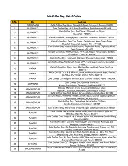 Café Coffee Day - List of Outlets