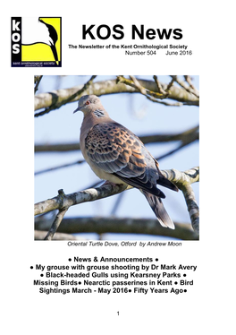 KOS News the Newsletter of the Kent Ornithological Society Number 504 June 2016