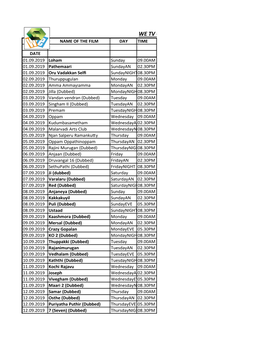 We Tv - Feature Film Schedule for September 2019 Name of the Film Day Time