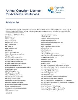 Participating Publishers List