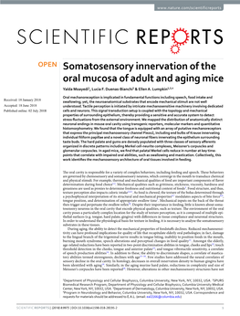 Somatosensory Innervation of the Oral Mucosa of Adult and Aging Mice Yalda Moayedi1, Lucia F