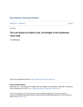 The Last Button on Gabe's Coat: Jim Bridger in the Southwest, 1834-1848