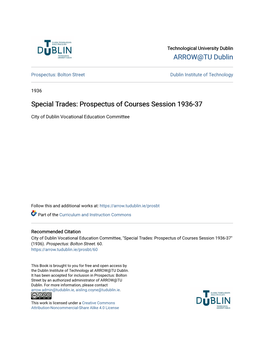 Special Trades: Prospectus of Courses Session 1936-37