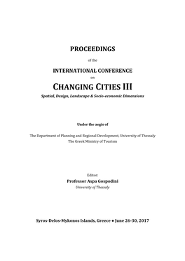 CHANGING CITIES III Spatial, Design, Landscape & Socio-Economic Dimensions