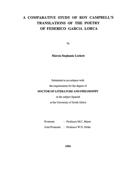 A Comparative Study of Roy Campbell's Translations of the Poetry of Federico Garcia Lorca