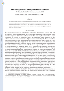 The Emergence of French Statistics. How Mathematics Entered the World of Statistics in France During the 1920