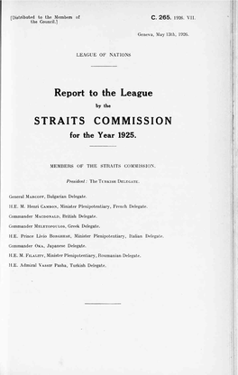 Report to the League STRAITS COMMISSION