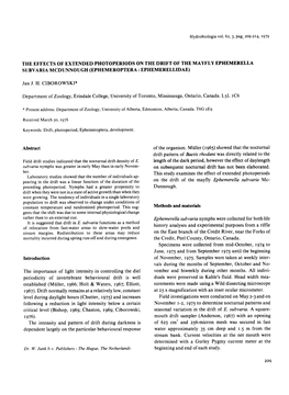 The Effects of Extended Photoperiods on the Drift of the Mayfly Ephemerella Subvaria Mcdunnough (Ephemeroptera : Ephemerellidae)