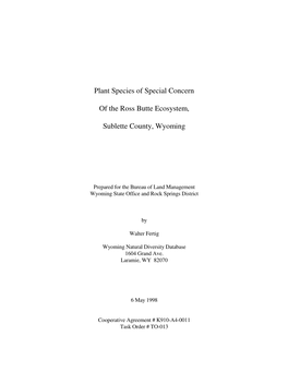 Plant Species of Special Concern of the Ross Butte Ecosystem, Sublette