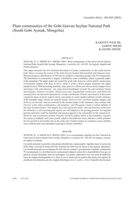 Plant Communities of the Gobi Gurvan Sayhan National Park (South Gobi Aymak, Mongolia)